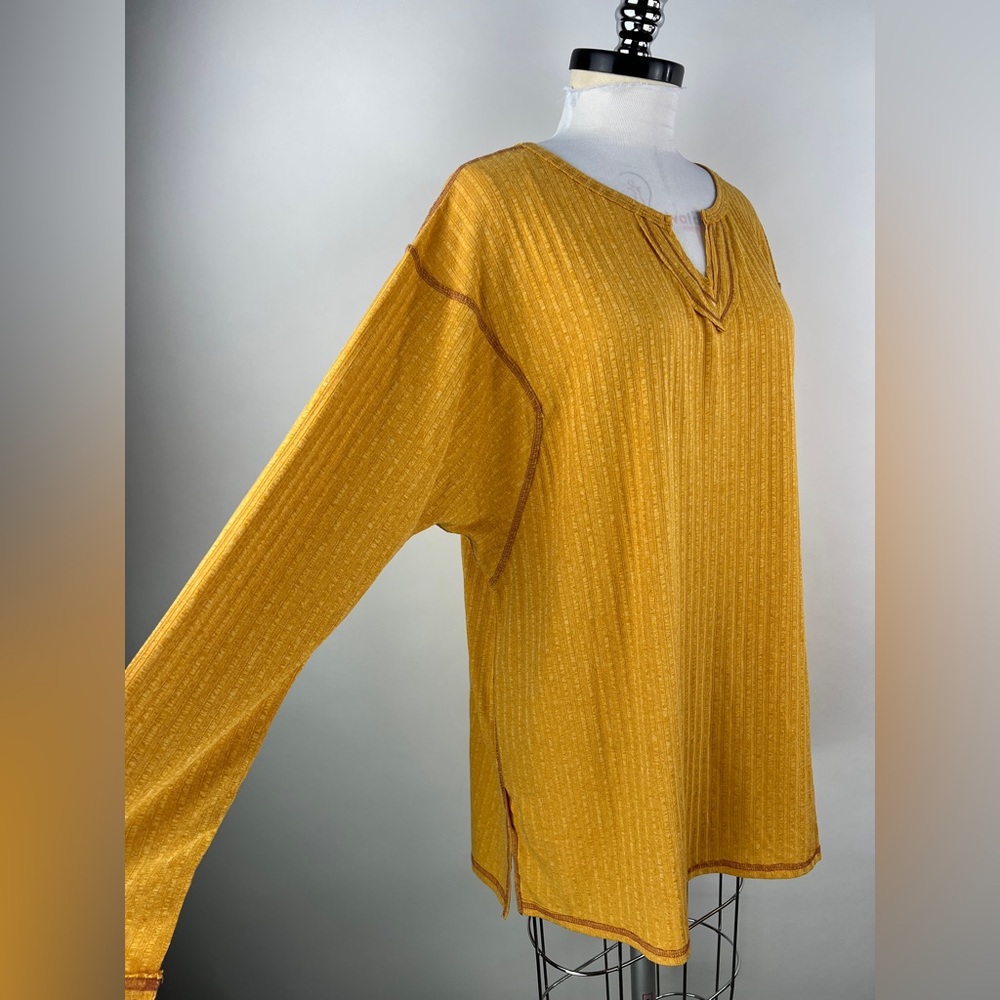 💚 3111. Mustard Ribbed Long Sleeve Top
